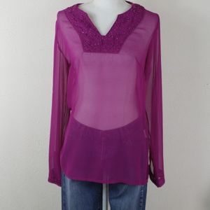 Jessica Embroidered Pink Chiffon Blouse Small